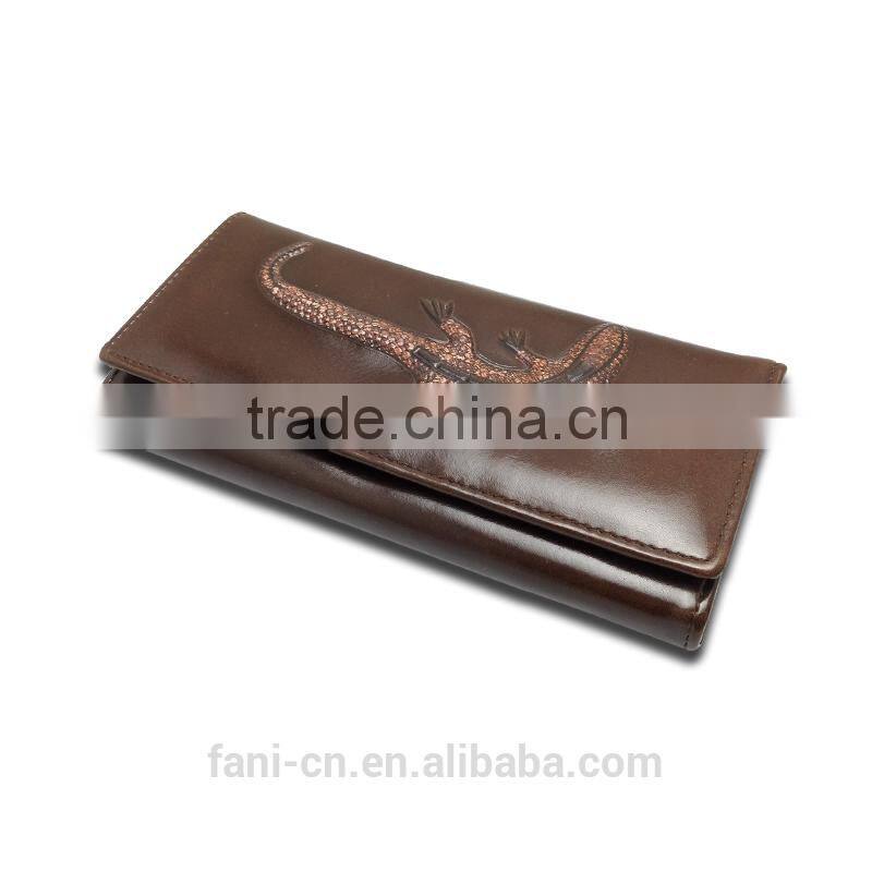 High clearly crocodile shape embossing with plain line deisng leather purses and wallets for women