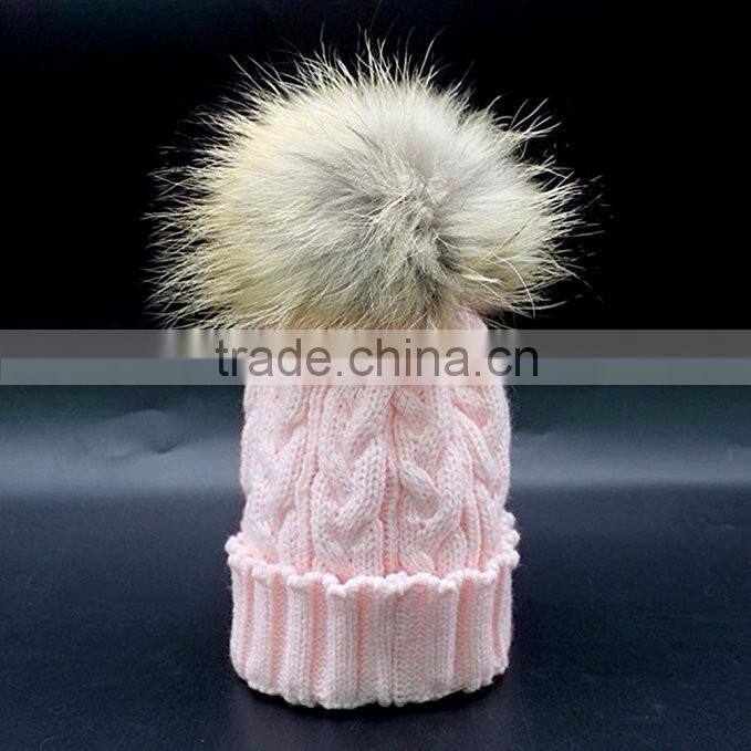 Wholesale new arrival custom raccoon fur ball kid beanie hat