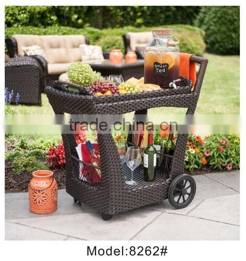 Portal wine beverage cart rack with wheels light weight rattan Serving Trolley Cart hotel trolley
