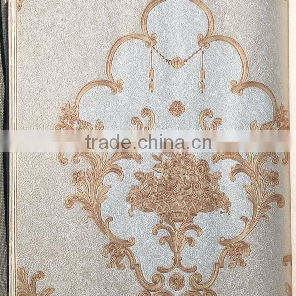 golden pattern deep embossed vinyl wallpaper