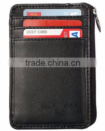 Boshiho Latest design Genuine Leather Zipper Slim Id Business Card Holder
