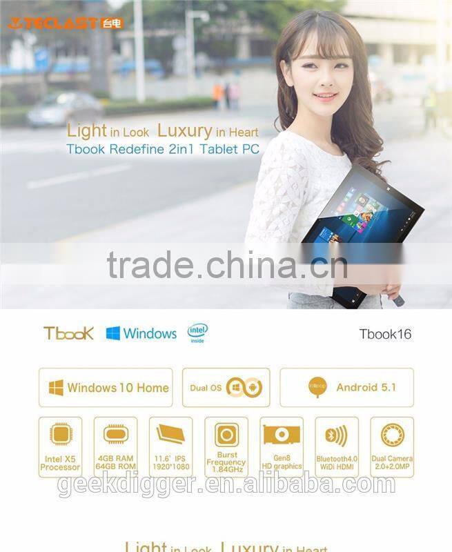 Teclast TBOOK 16 2 in 1 Ultrabook Tablet PC-BLACK/11.6 inch Win 10 + Android 5.1 Intel Cherry Trail Z8300 64bit