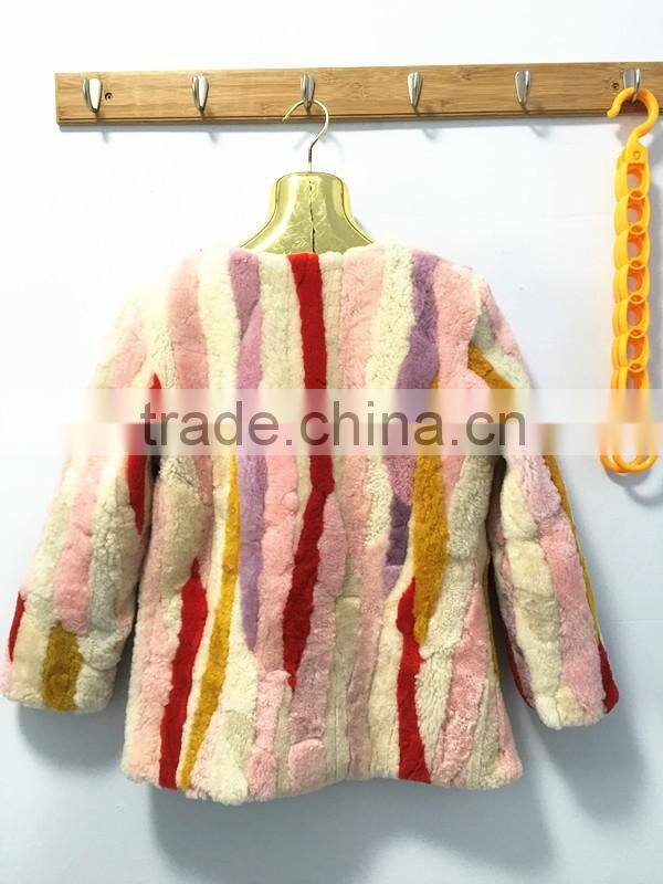 cheap price korea style women short mixed color sheep fur coat