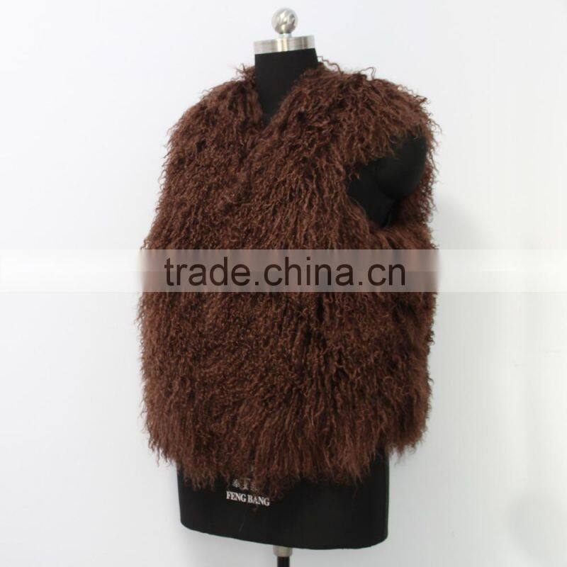 Fashion design Mongolian lamb fur coat genuine women popular Mongolian lamb fur vest