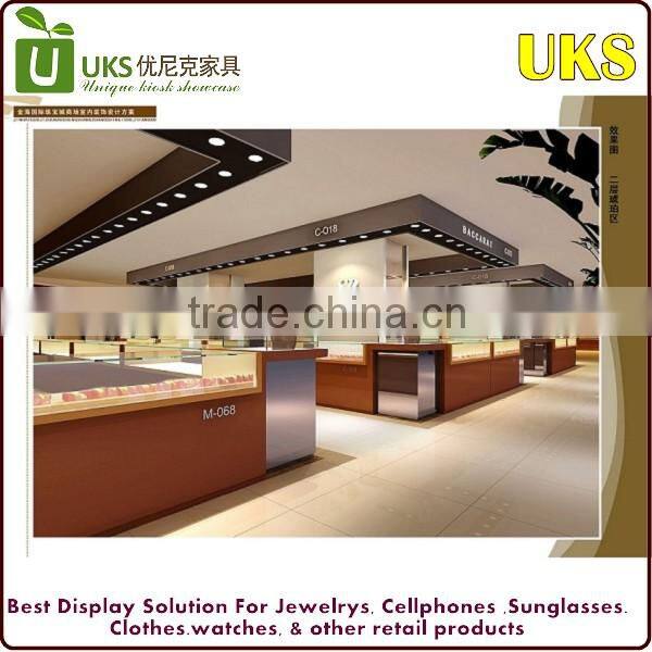Customized glass jewelry display counter of jewelry retail store