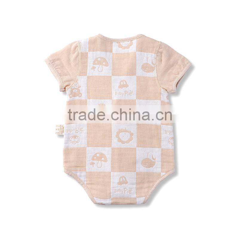 GOTS organic cotton baby clothes short sleeve gauze knitted newborn baby Jumpsuit for summer
