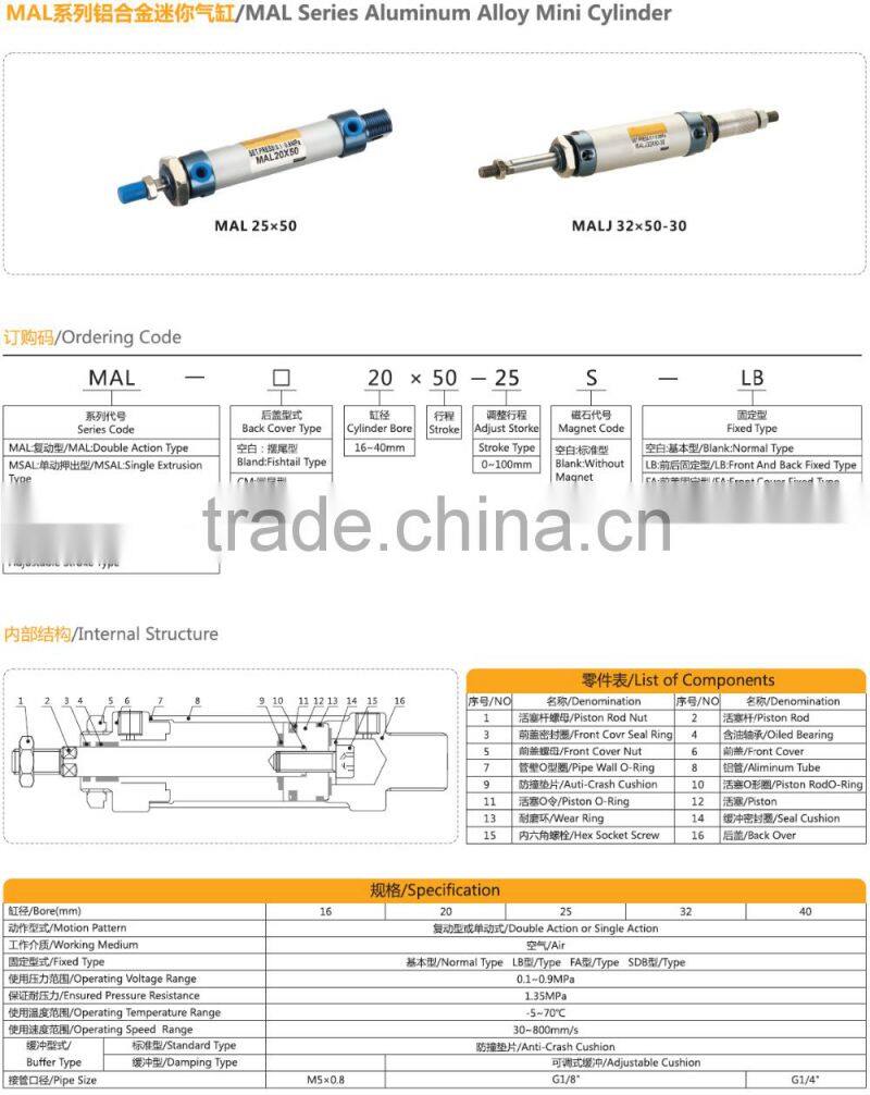 aluminum pneumatic hydraulic cylinder piston small