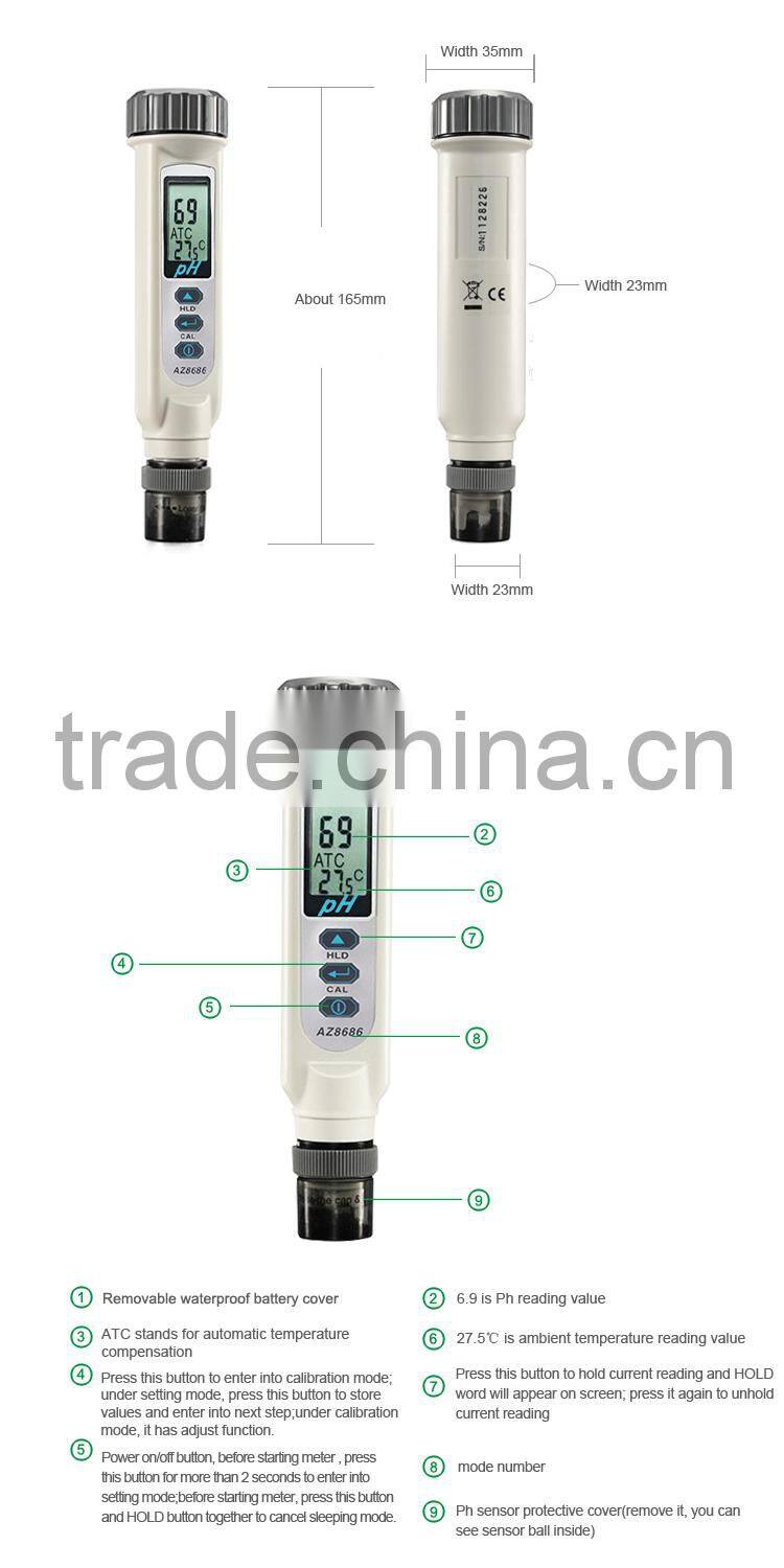 AZ8686 Mini LCD Digital Display Temperature PH Meter For Water 0.00~14.00