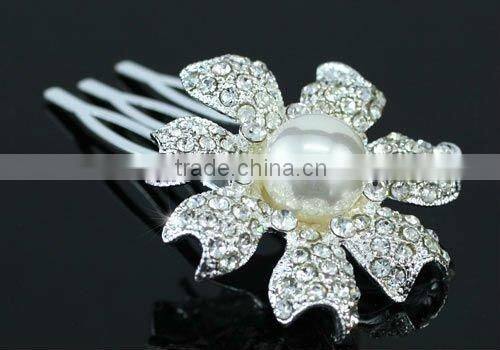 2 Pcs X Bridal Flower White Faux Pearl Hair Comb CT1378