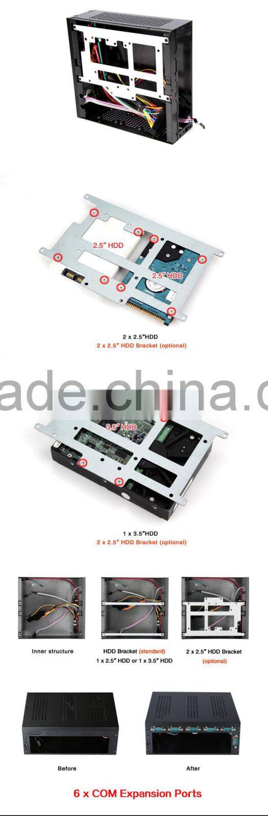 Realan G3 Thin Mini ITX Case With LR1007 120W DC Power Supply Module and 12V 5A AC Adapter