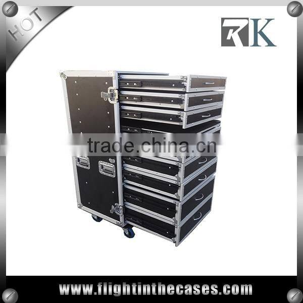 8 Drawers ATA Road Tool Case with Side Desk and Flexiable Panel-- 8 Drawers,3x2U,3x3U,2x4U