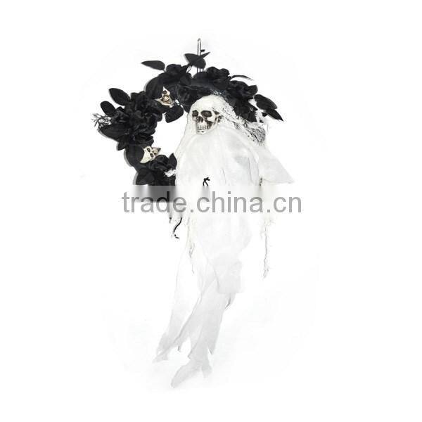 2017 NEW STYLE-BLACK ROSE & SKULL& WHITE HANGING GHOSTE WREATH FOR HALLOWEEN DECOR