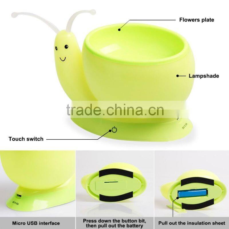 Novelty Snail Led Night Light DC 5V USB Charging 1W ecological plant Potting lamp Home Decoration Yellow Night Light Kid Gift