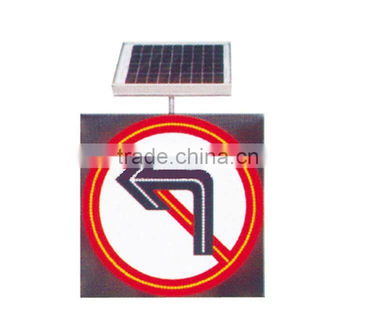 High-luminance LED Solar No Left-Turn safety traffic Sign board