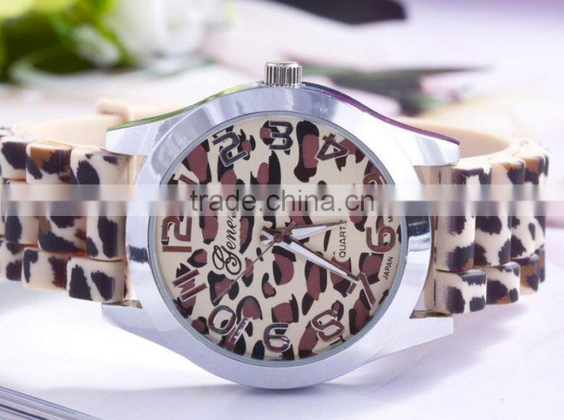 Women's Geneva Watch Leopard gold color Silicone Wristwatches Quartz Ladies dress watch dropship digital time Sport Watch