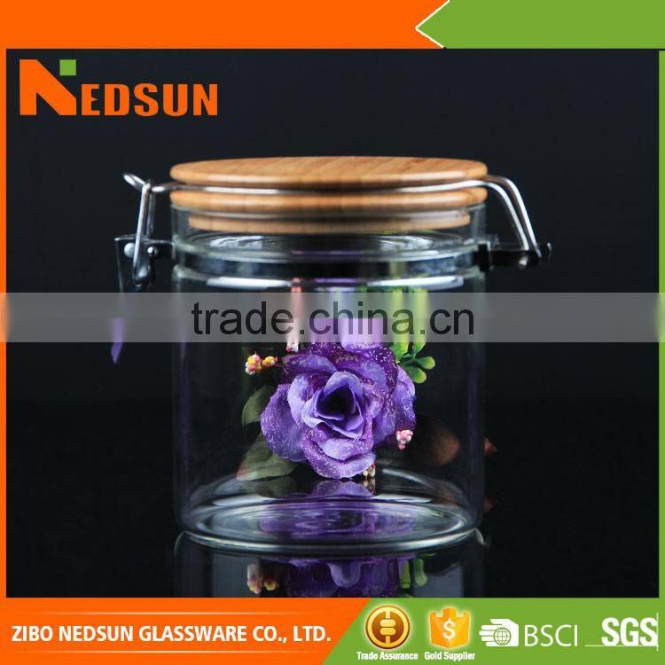 Hot selling high quality storage glass jar with wooden clip lid