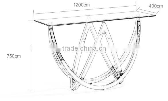Special Shape Tempered Glass Top Console Table Set With Stainless Steel Base For Home Use