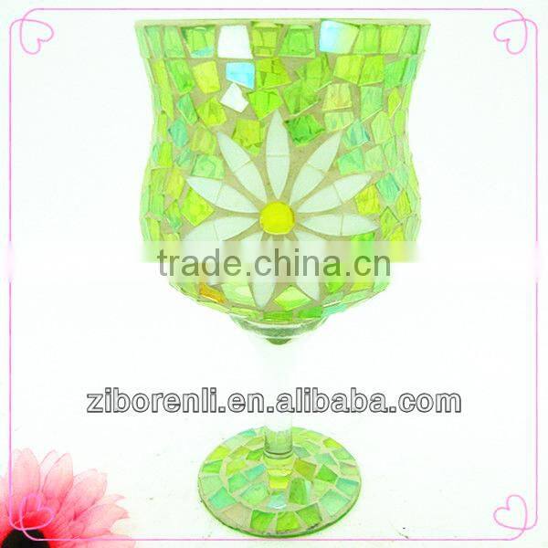 Mosaic Art Decoration Western Aqua Floral Large Colored Glass Flower Vase