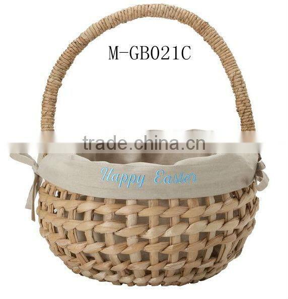 Cattail & seagrass gift basket with cotton linen liner and handle