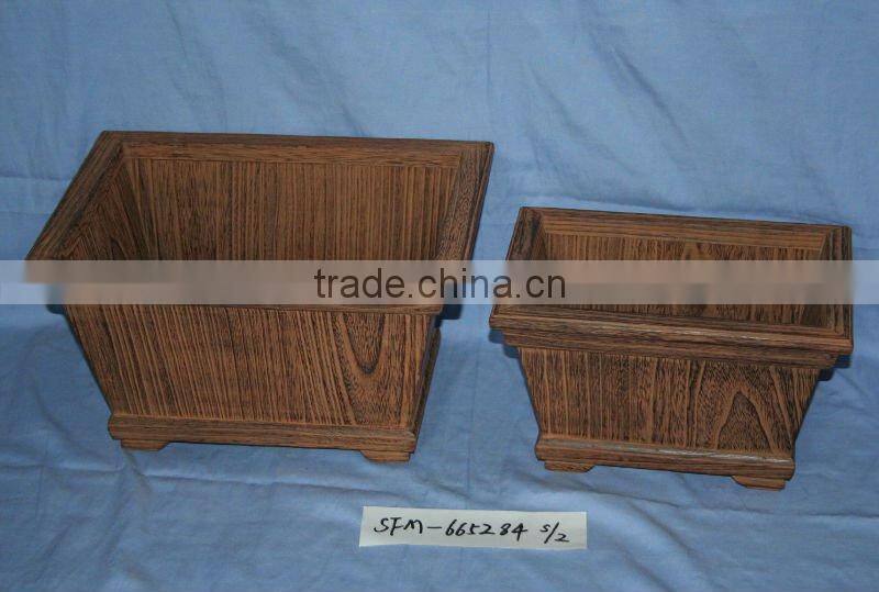big wooden flower pot for garden decoration