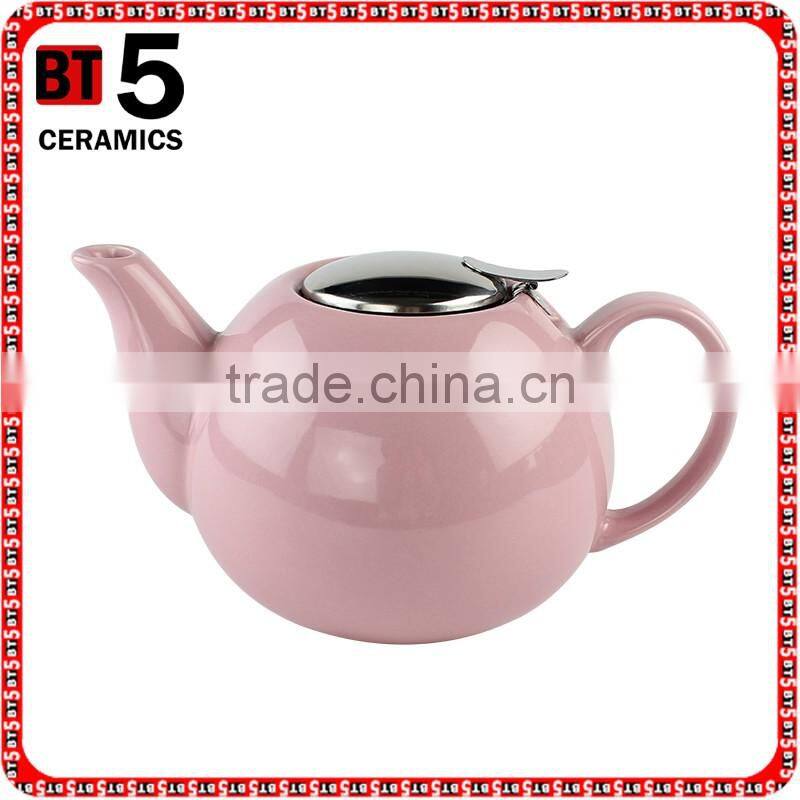 with S/S lid and fliter pink color Ceramic teapot