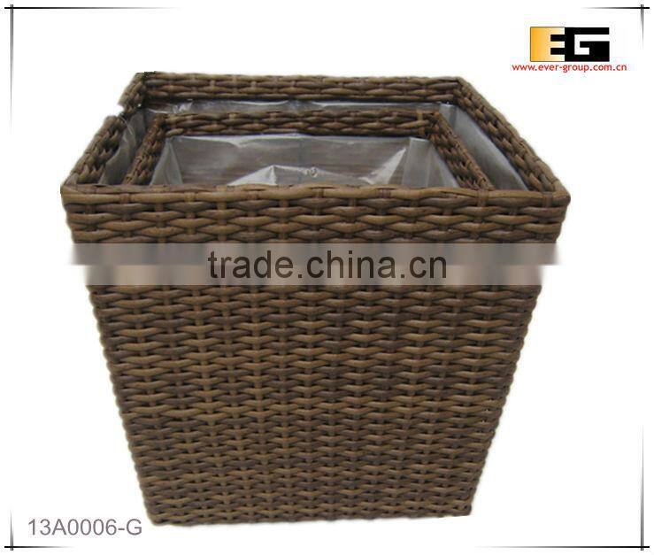 Square PE/Plastic rattan with liner deco basket