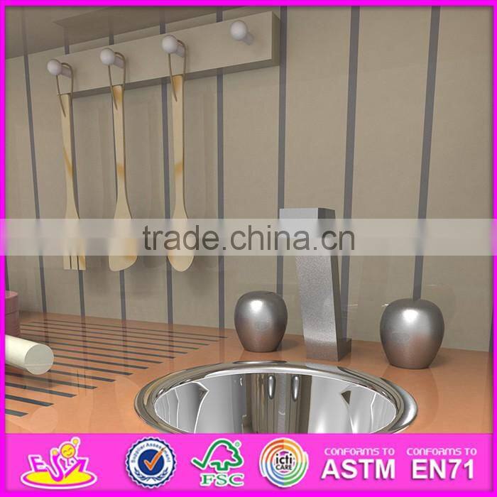 2017 New design children pretend play wooden pink play kitchen W10C268