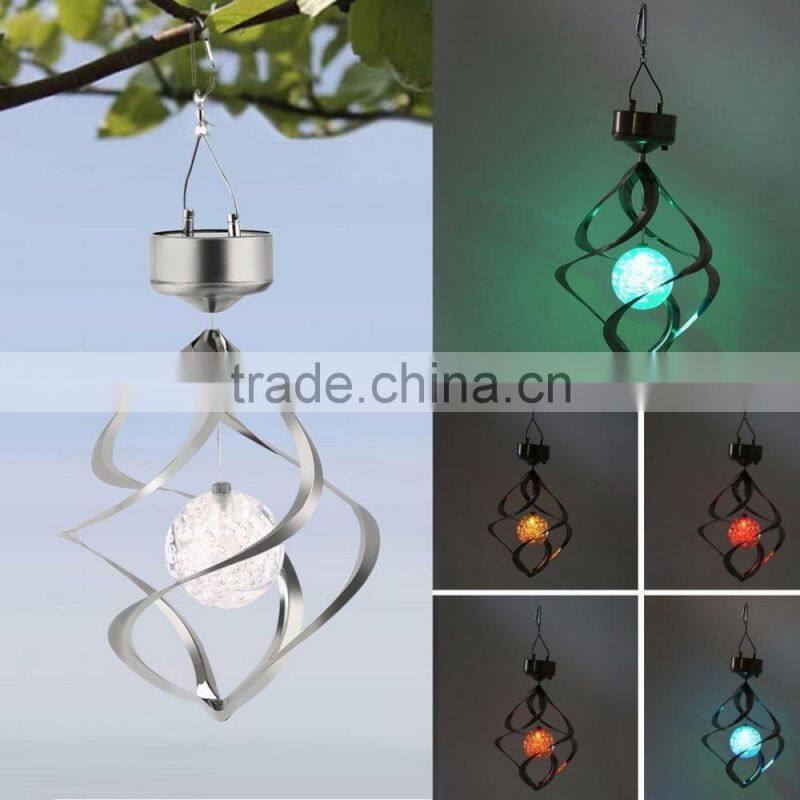 Solar Powered Garden Light Outdoor Courtyard Hanging Spiral Lamp LED Wind Spinner