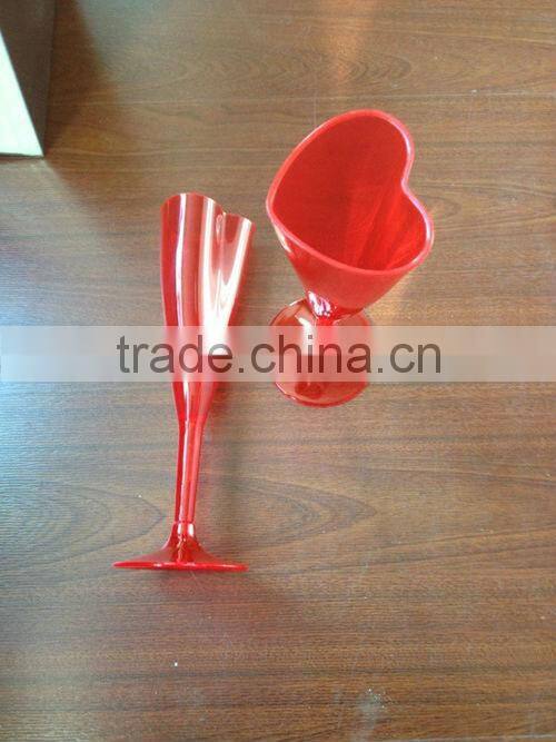 2014 valentine's day loving heart Disposable plastic champagne glasses/plastic ps goblet set for valentine's day