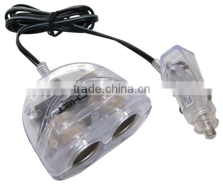 2015 CE Approval 2 Socket LED USB Cigarette Lighter Power Adapter DC Outlet for iPhones , iPads & Tablet