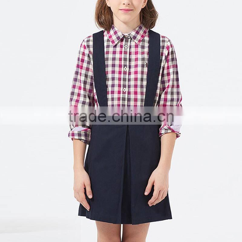British style 2017 spring student girls shirt long sleeved cotton plaid shirt for girl