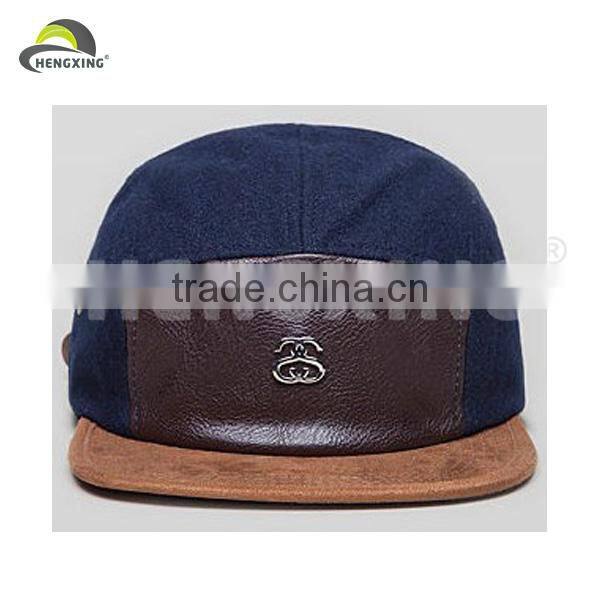 black full leather custom made 5 panel cap blank 5 panel cap