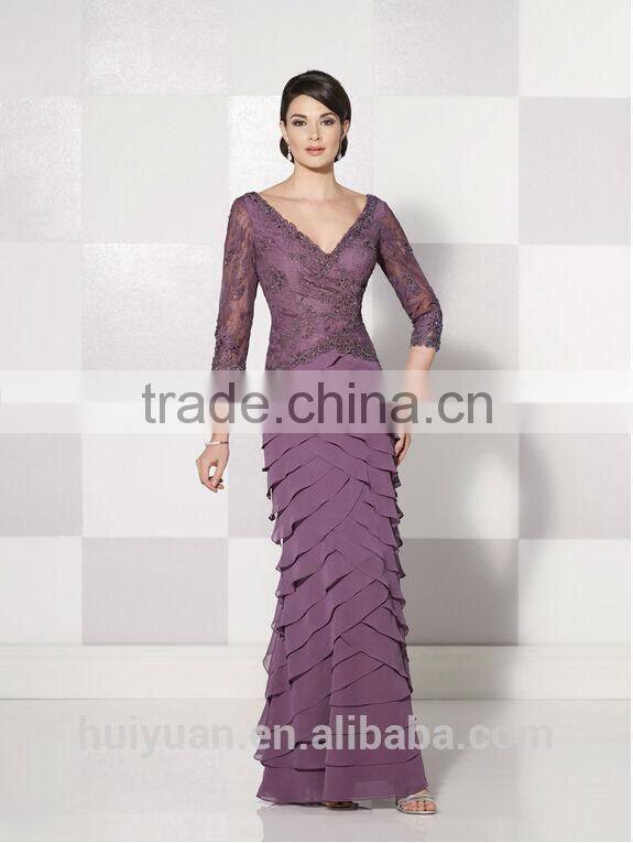 colorful lace top long sleeve deep v neck chiffon dresses for maid of honor