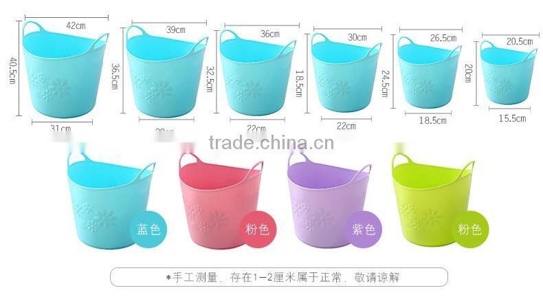 Large size Pink green Soft foldable plastic laundry basket with handle