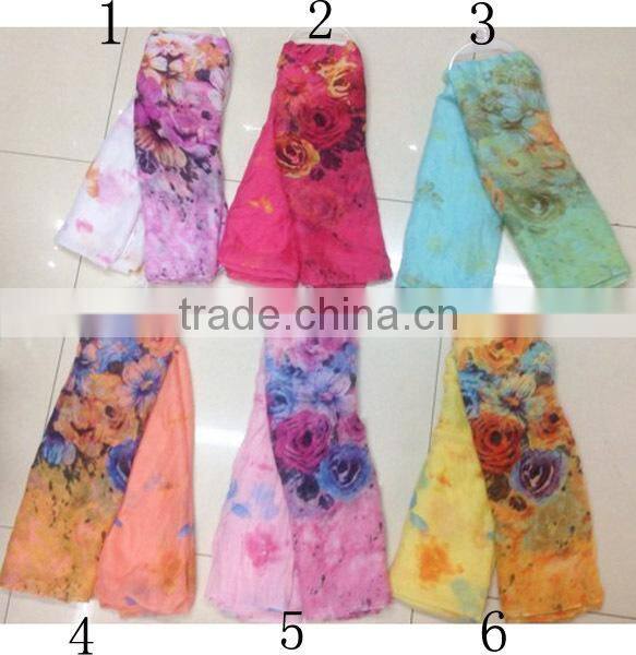 Fashion high quality 100%polyester printing flower new scarf STOCK!