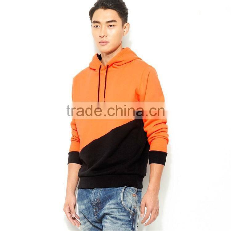 Orange and black contrast color hoodie with earphone hoodie drawstring