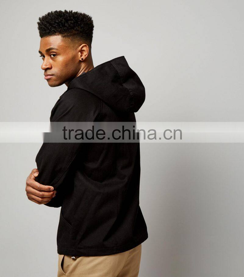 Mgoo Fashion 100% Cotton Black Hooded Jacket With Lining Casual Fit Balloon Sleeves Jacket Zipper Up