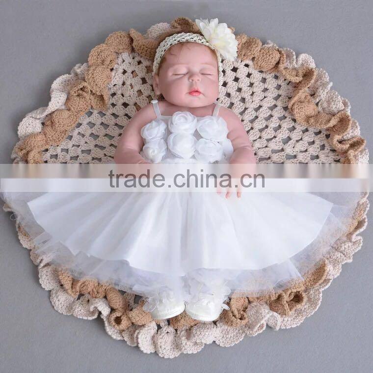 2017 Top Quality kids new model baby 1 years old birthday pink flower party dresses cute white girls first Holy Communion dress