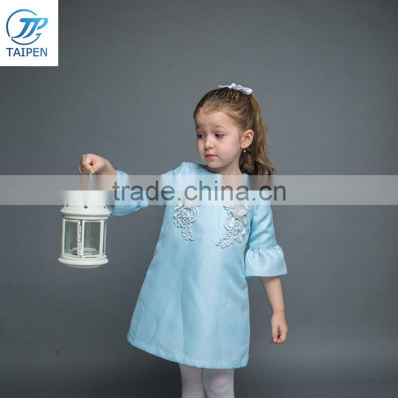 Girl's New Year Party Dress In Stain And Embroidery Fabric 2017 Spring Dress Designs For Girl