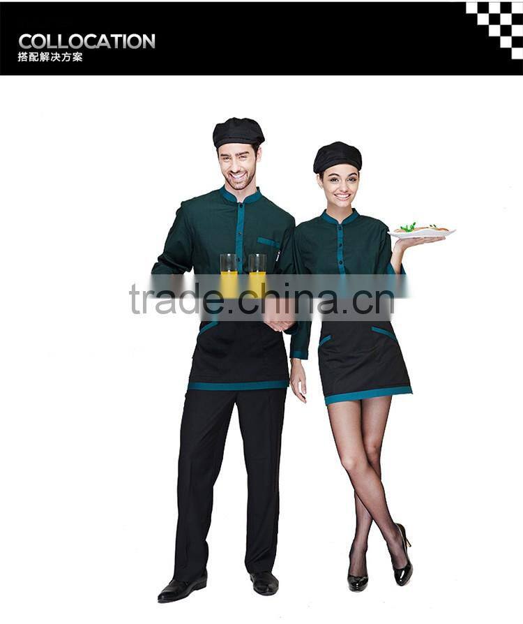 Juqian 2016 custom cheap Unisex hotel and restaurant uniform for waiters and waitress uniform