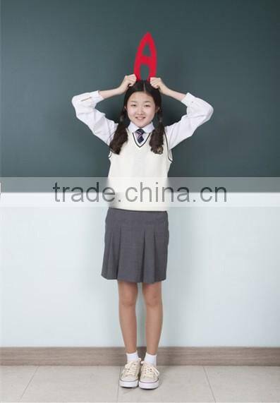 Juqian Knitwear Vest school uniform wholesale / V neck sweater kids knit vest pattern child sleeveless sweater