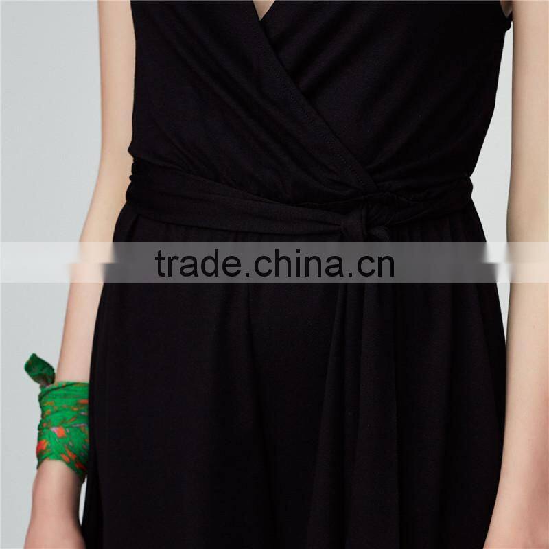 2017 the newest style OEM balck nsexy customized wrap neck jumpsuit