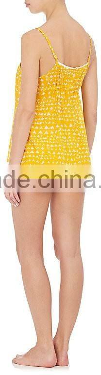 Women pajamas abstract-print cotton voile pajama cami with white lace trim