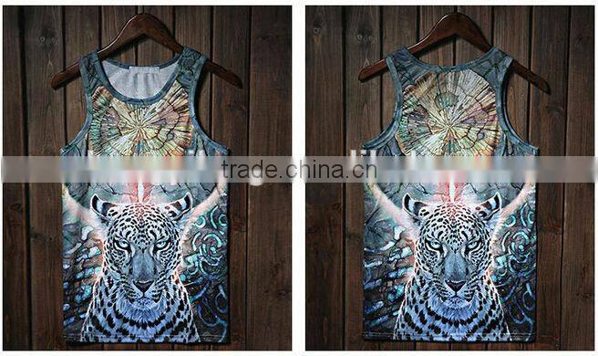 custom hot sale popular men's singlet with dog ,tiger printing