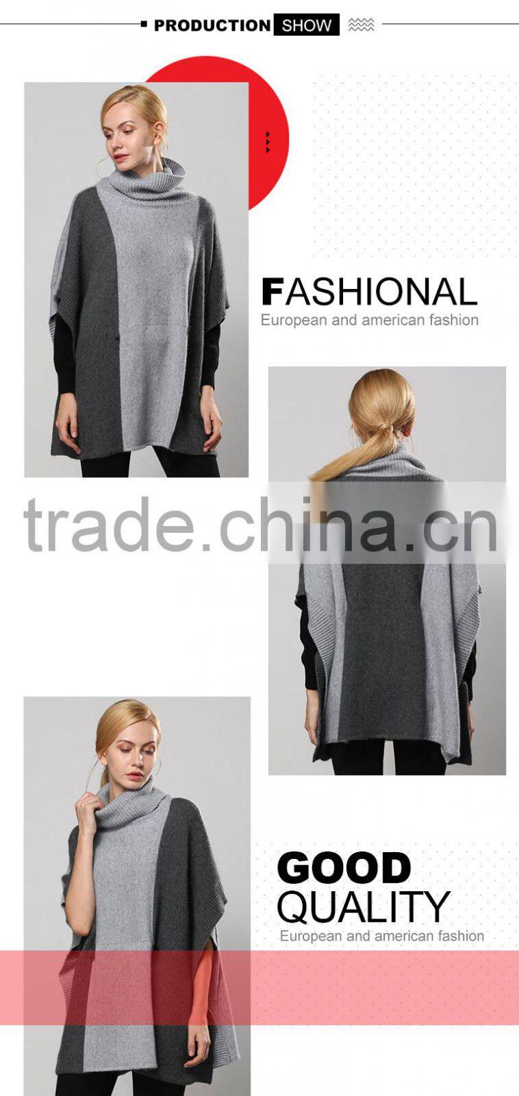 Womens free crochet knit turtleneck sweater pattern poncho with high quality