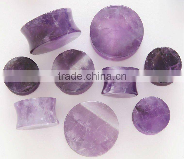 Double flare blue stone ear plug organic body jewelry, stone flesh tunnel/(ear expander) body Piercing jewelry