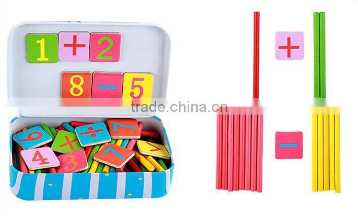 New magnetic wooden count rods arithmetic learning puzzle box with clock time cognition educational toys for kids