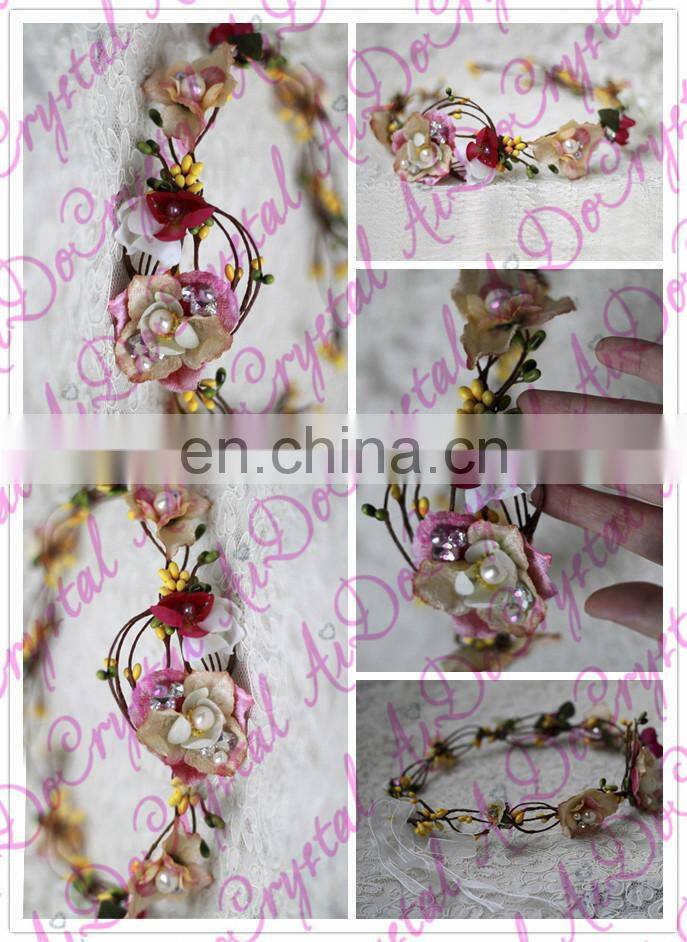 Aidocrystal beautiful wedding artificial flower Crown,Rhinestone Crystal Bridal wedding fascinators