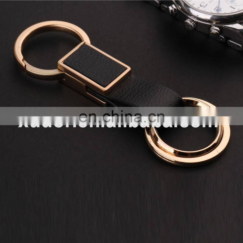 popular style embossed logo black leather keychain for business promotional gift