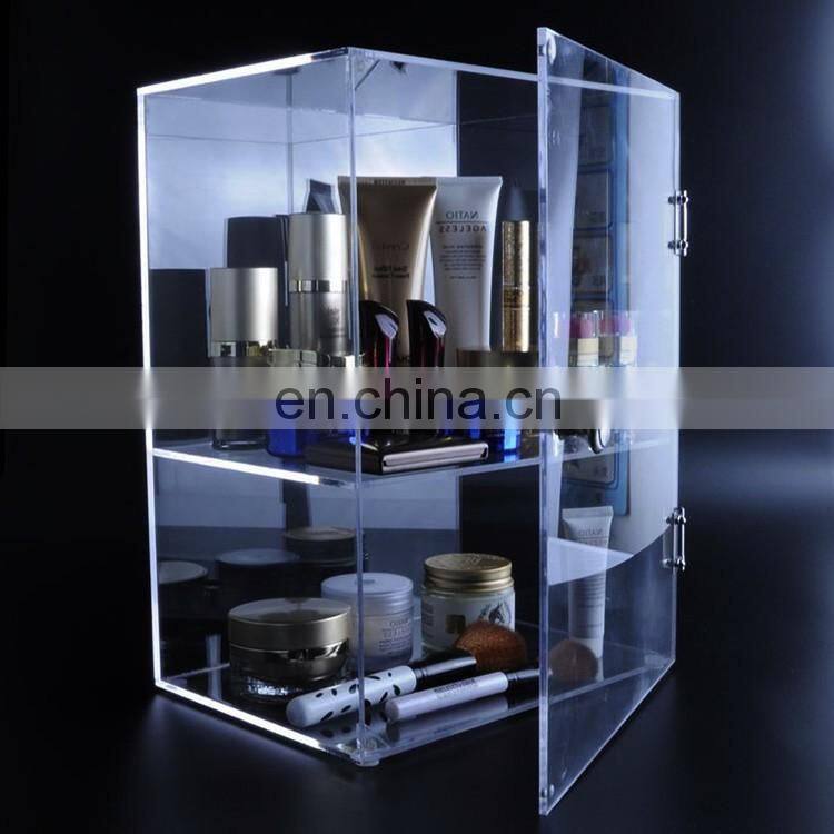 High clear 2 layer acrylic cosmetic display cabinet with door
